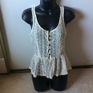White (cream) lace peplum tank top with buttons